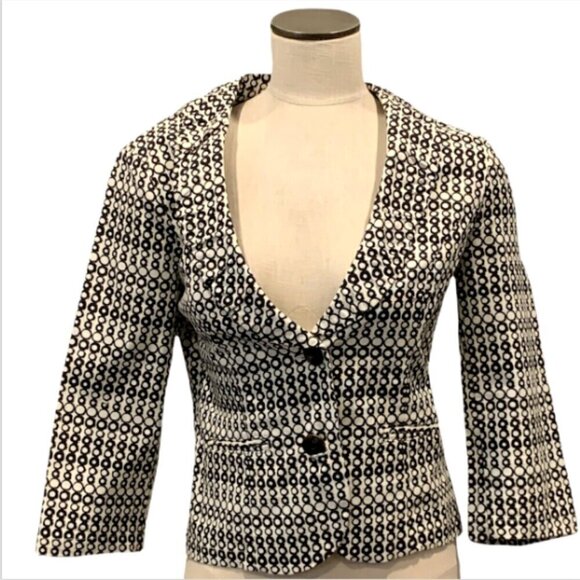 CAbi Du Jour #298 Jacket Cropped Blazer Sz 4 Black White 3/4 Sleeve Cotton 266D - Picture 4 of 10